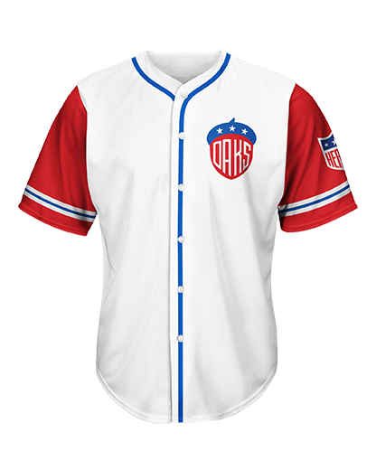 BASEBALL Full Button Jersey Patriot Sports  Front View.  Printed all over in HD on premium fabric. Handmade in California.