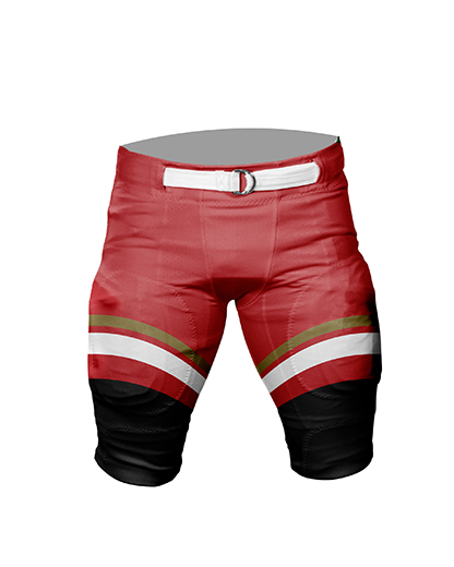 Patriot Sports  FOOTBALL Pants  front view  with   7 integrated pads and    Lace-up fly and integrated belt for better fit and comfort.