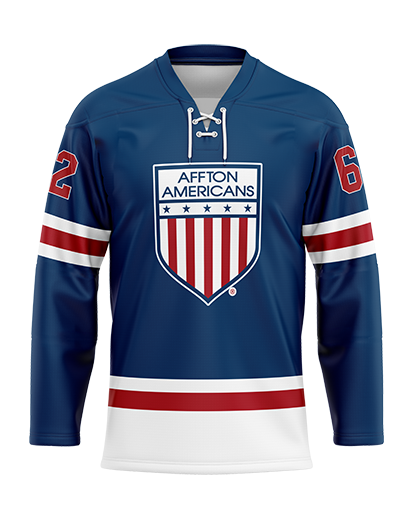 HOCKEY Lace Neck Jersey Patriot Sports   printed all over in HD on premium fabric. Handmade in California  In a combination of  blue, white and red color. 