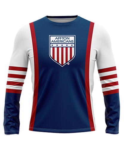 HOCKEY Long Sleeve T-shirt    Patriot Sports   Front View  Multicolored. Printed all over in HD on premium fabric. Handmade in California.