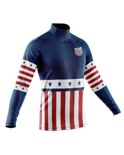 HOCKEY Quarter  Zip   Patriot Sports   Front View . Printed all over in HD on premium fabric. Handmade in California. 