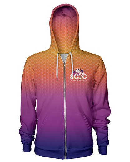 VOLLEYBALL Zip Hoodie    Patriot Sports    Front  View. printed all over in HD on premium fabric. Handmade in California.